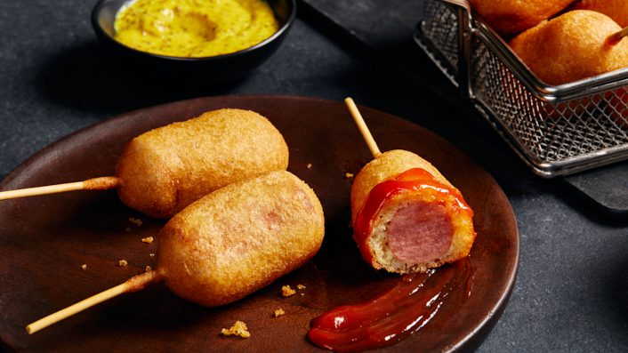 Beer battered corn top dogs