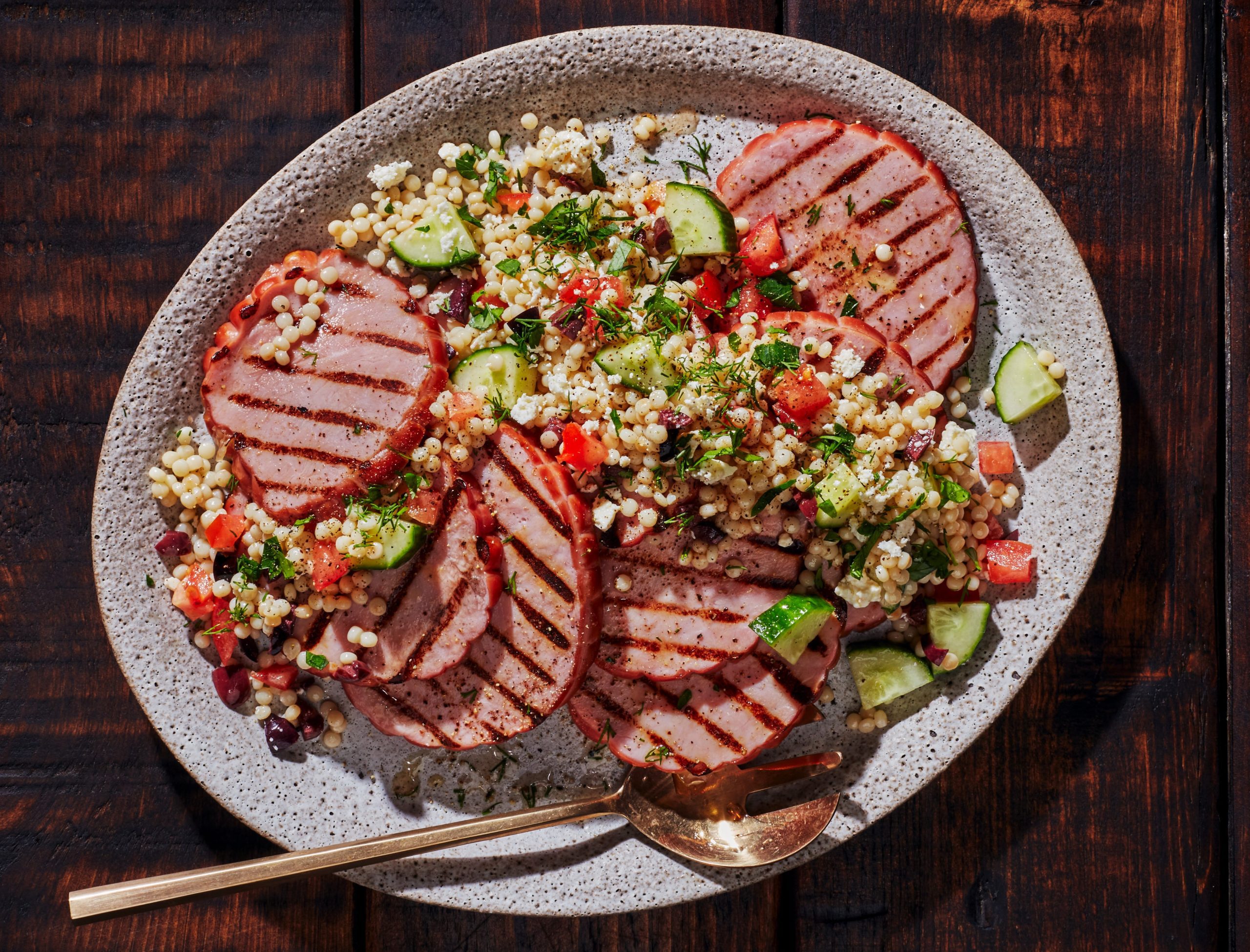 Grilled ham and couscous salad