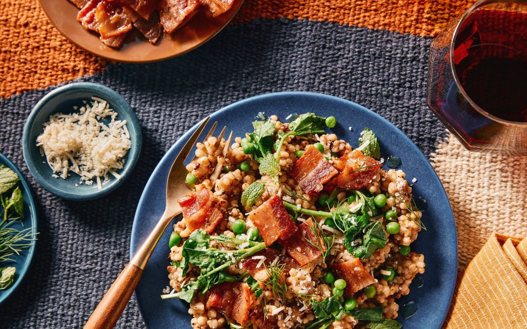 Bacon Sorgotto with Watercress and Peas