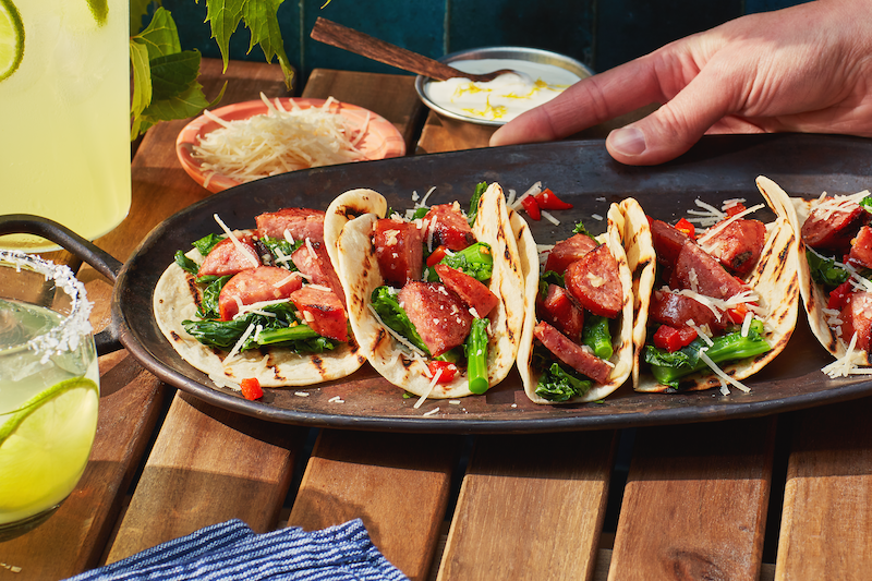 Italian Parmesan Smokies and Rapini Tacos