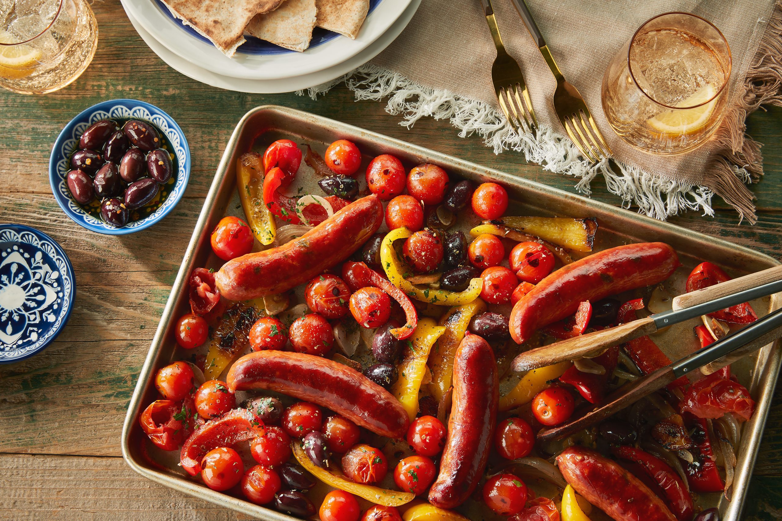 Greek Sheet Pan Sausage and Peppers